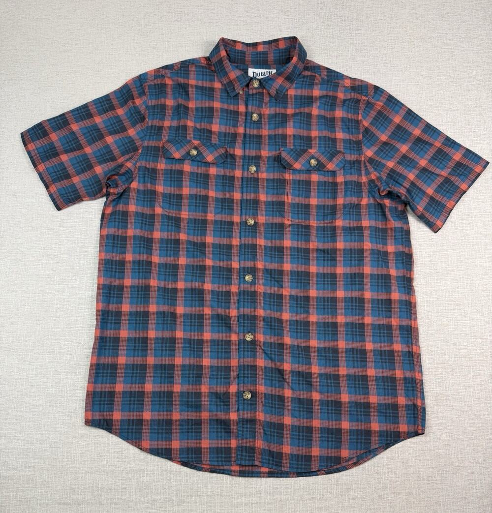 Duluth Trading Shirt Men’s Large Tall Relaxed Fit Plaid Short Sleeve Button Up